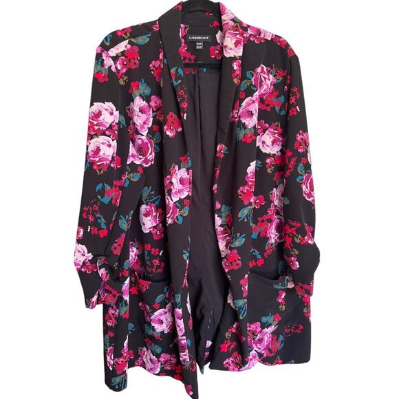 Lane Bryant Women's Plus Size Floral Blazer Size 18/20 Ruched Sleeves - Picture 2 of 7